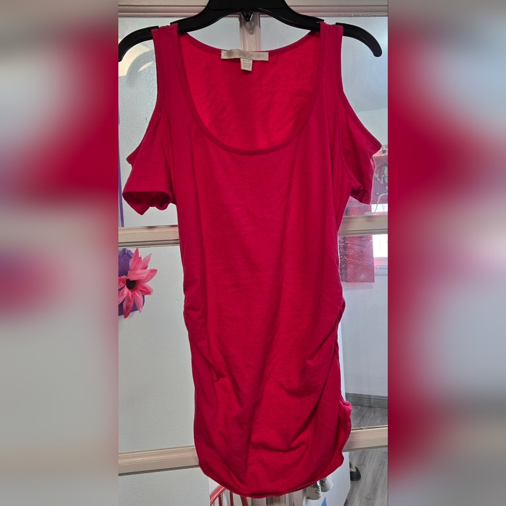 Boston Proper Cold Shoulder Cut Out Top Womens X-Small Hot Pink Shirt Blouse